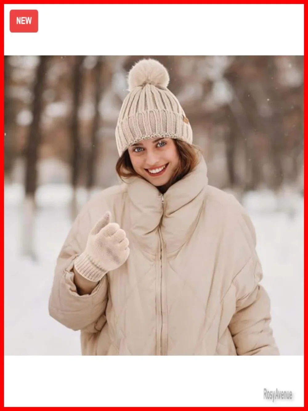 Winter Fleece Lined Beanie Hat and Touchscreen Gloves Set